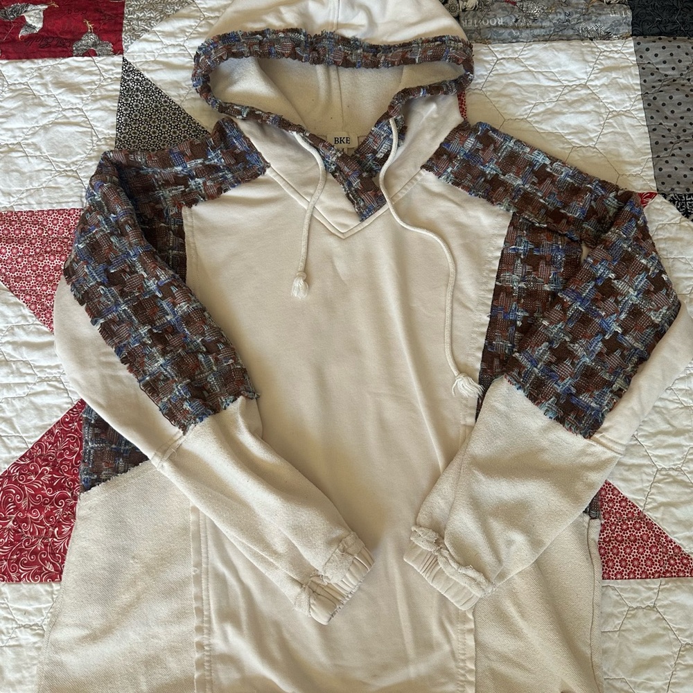 BKE Cream and Brown Hooded Sweatshirt with Nordic Pattern